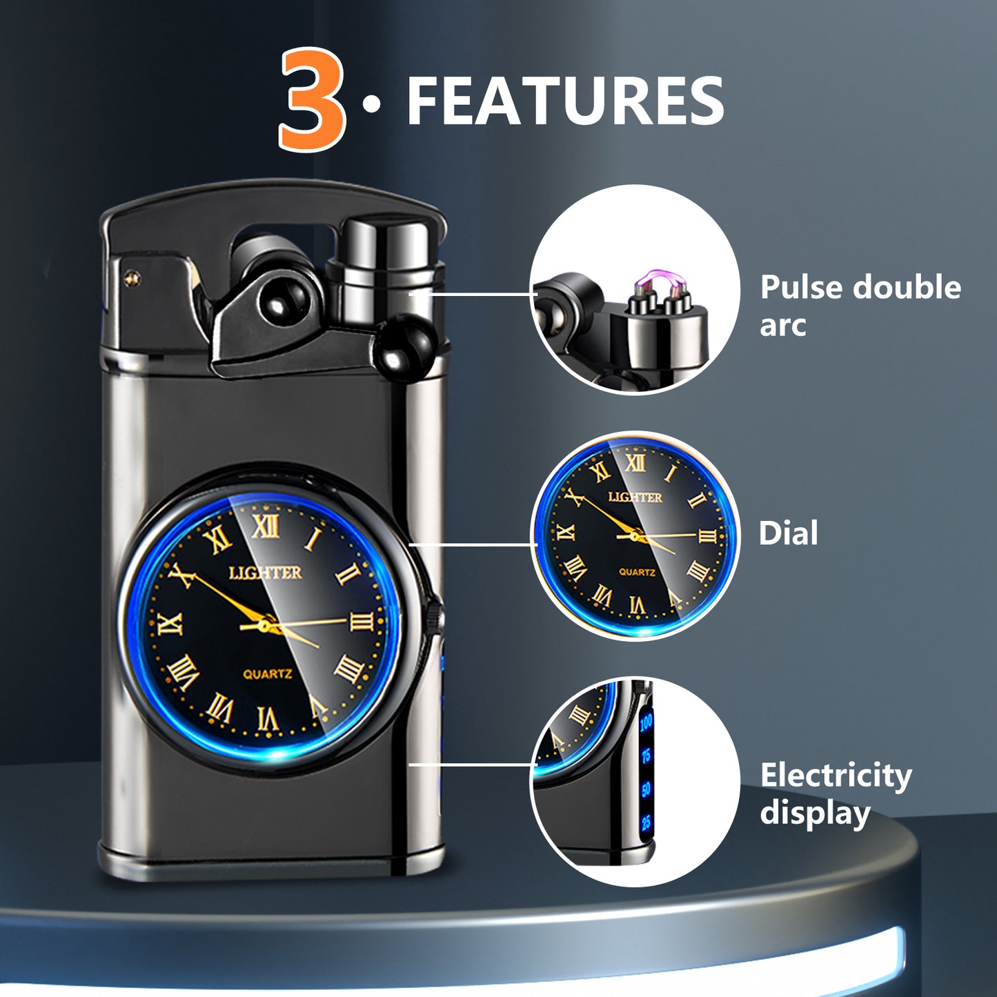SKRFIRE Plasma-Flame Lighter, Electric arc Lighter, USB Lighter Multifunctional Lighter, Fashion Lighter, Metal Lighter Luminous Real Watch dial LED Lighting for Candle