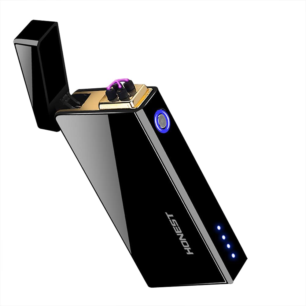 SKRFIRE Lighter, Electric Lighter Dual Arc Flameless Plasma Lighter Rechargeable USB Lighter PVD-Plating Wearproof Lighter with LED Battery Indicator and Gift Box