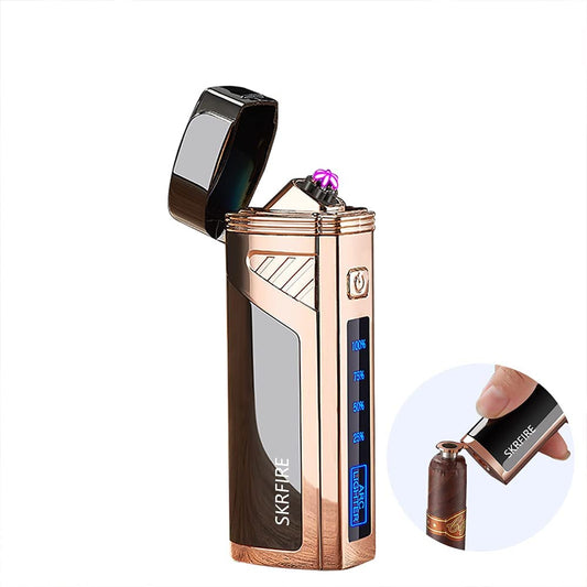 Triple-Arc Electric Lighter, 2-in-1 Cigar Opener Windproof Lighter Flameless Plasma Lighter Rechargeable USB Lighter with Digital Battery Indicator