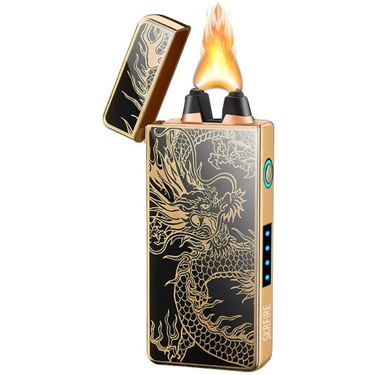 SKRFIRE 2022 New Electronic Lighter, Cool Dragon Dual Arc Plasma Lighter, USB Rechargeable Lighter, Outdoor Windproof Flameless with LED Indicator