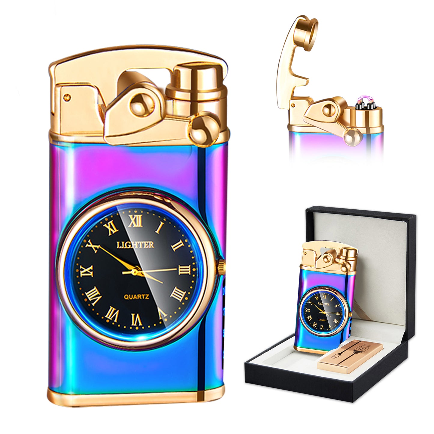 SKRFIRE Plasma-Flame Lighter, Electric arc Lighter, USB Lighter Multifunctional Lighter, Fashion Lighter, Metal Lighter Luminous Real Watch dial LED Lighting for Candle