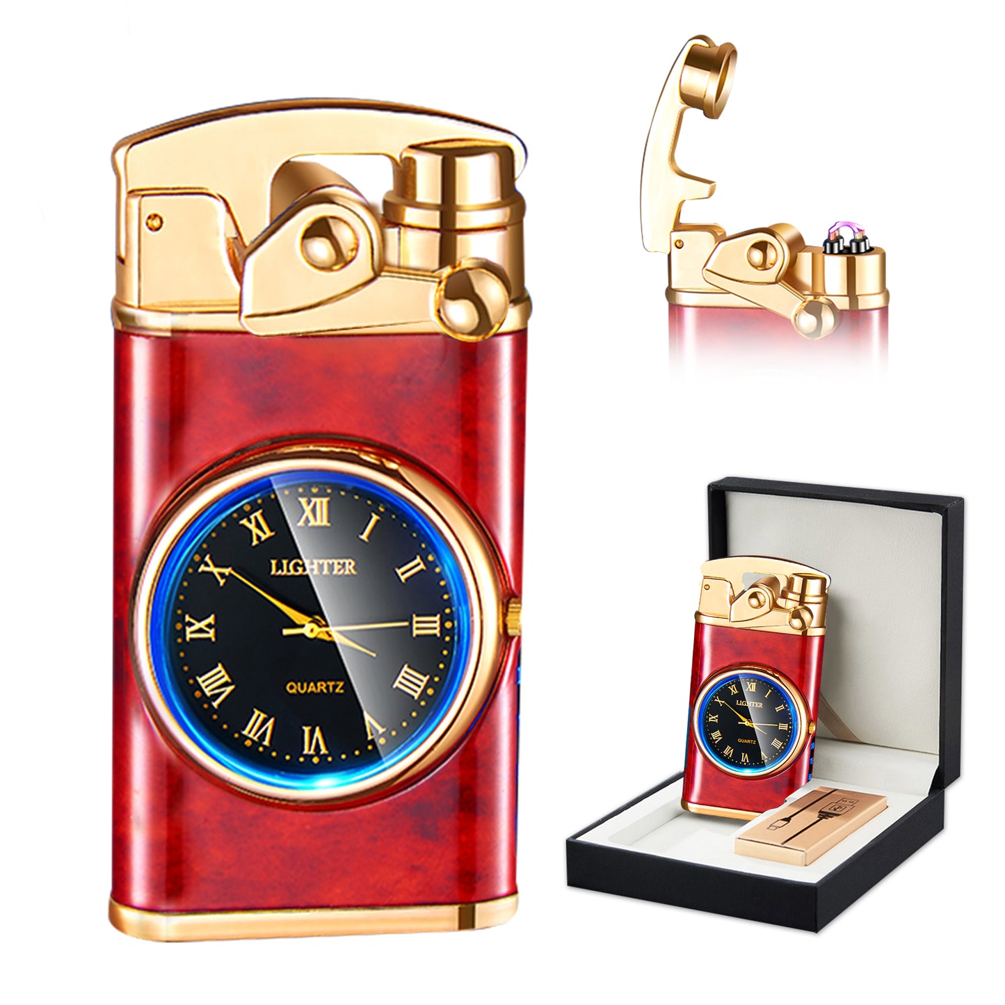 SKRFIRE Plasma-Flame Lighter, Electric arc Lighter, USB Lighter Multifunctional Lighter, Fashion Lighter, Metal Lighter Luminous Real Watch dial LED Lighting for Candle