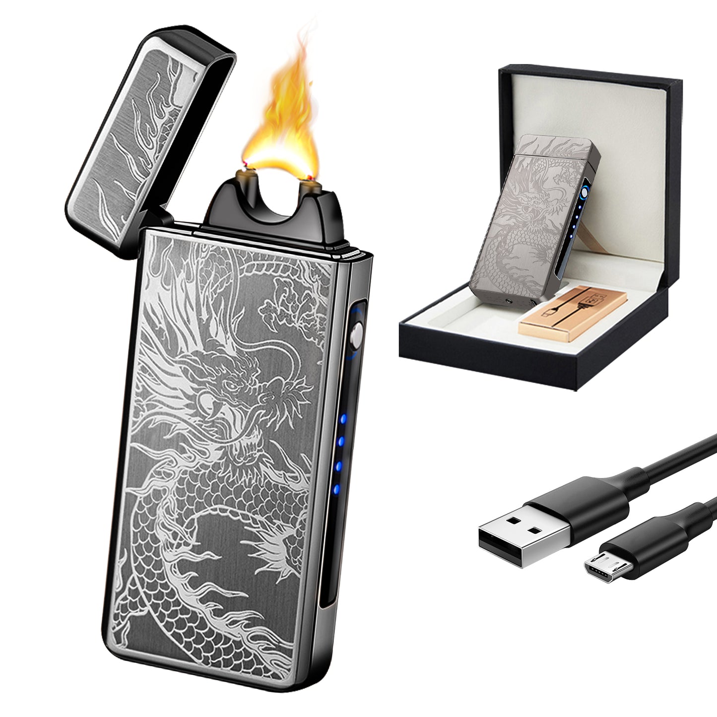 SKRFIRE Electric Lighter Rechargeable USB Plasma Arc Lighter High Power Flame Windproof Lighter Torch Unique Dragon Lighter with Gift Box