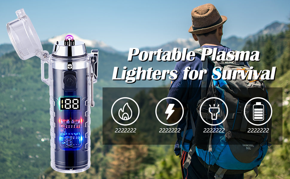 SKRFIRE Transparent case Plasma Arc Lighter, Waterproof Windproof Lighter USB Type C Rechargeable Lighter with Flashlight for Camping, Hiking, Outdoor Survival, Tactical Gear