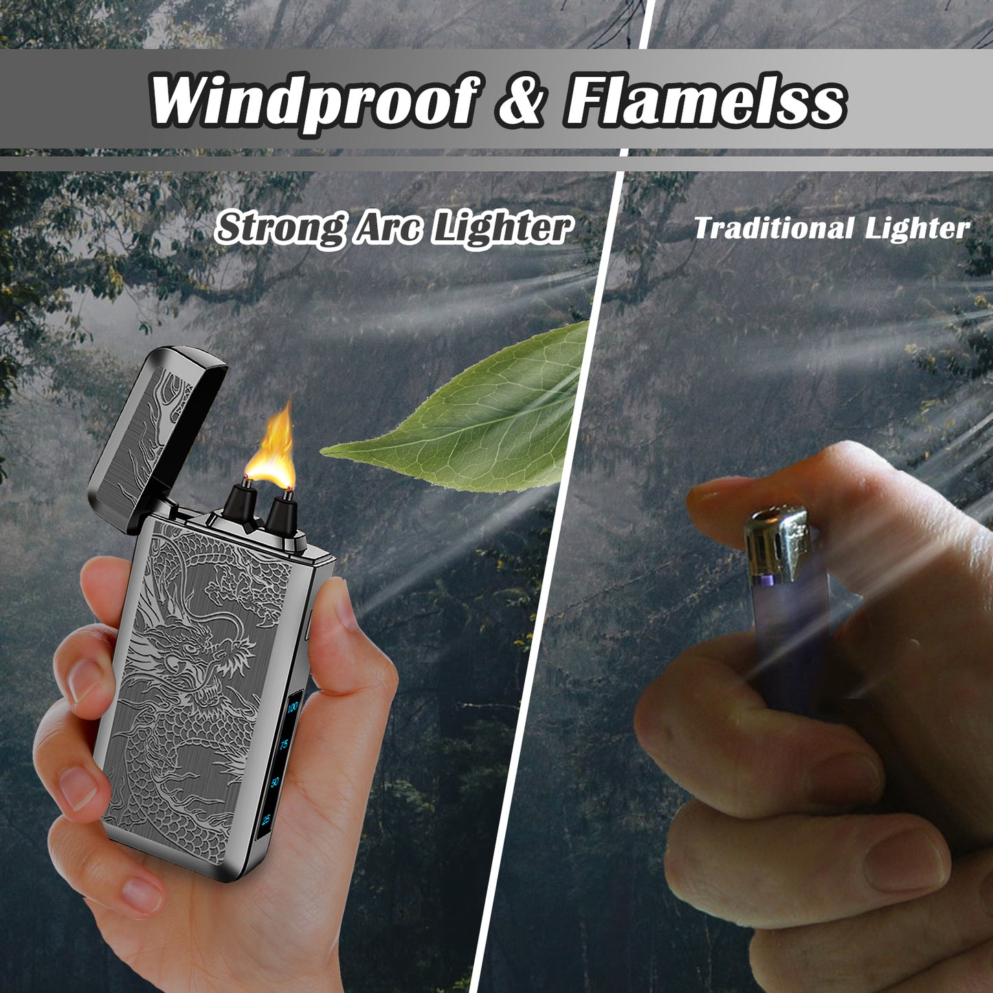 SKRFIRE Electric Lighter USB Type-C Rechargeable Plasma Arc Lighter, Windproof Torch Lighter High Power Flame Candle Lighter with LED Battery Indication for Camping, Hiking, Traveling