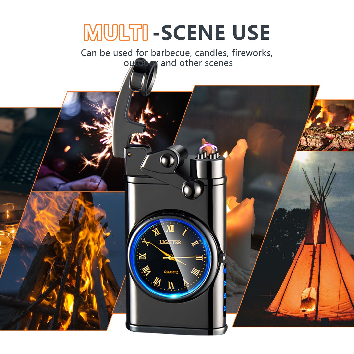 SKRFIRE Plasma-Flame Lighter, Electric arc Lighter, USB Lighter Multifunctional Lighter, Fashion Lighter, Metal Lighter Luminous Real Watch dial LED Lighting for Candle