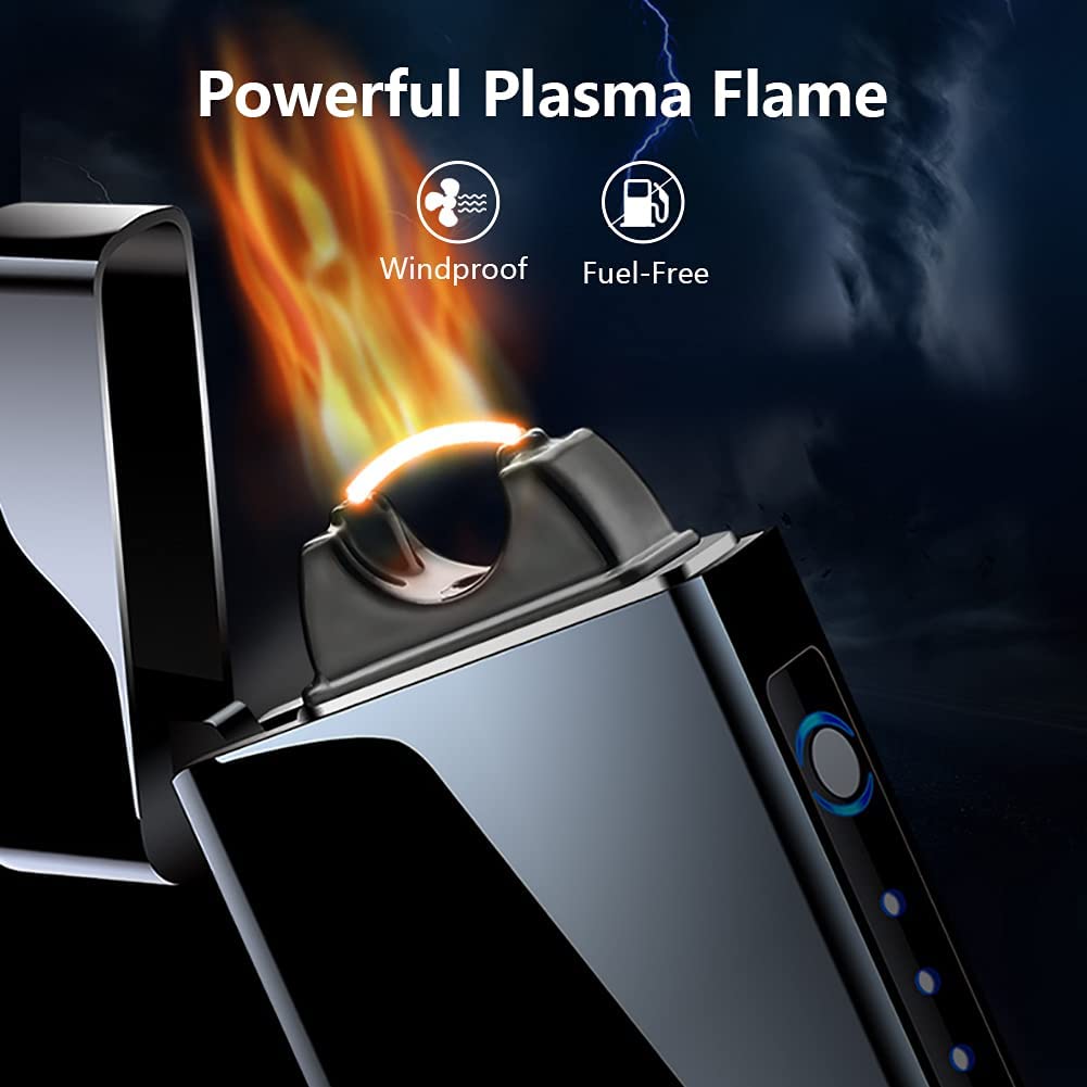 SKRFIRE Plasma Lighter USB Rechargeable Arc Lighter Windproof Electric Big Flame Cool Lighter with LED Battery Indication for Outdoor, Camping, Adventure, Grill