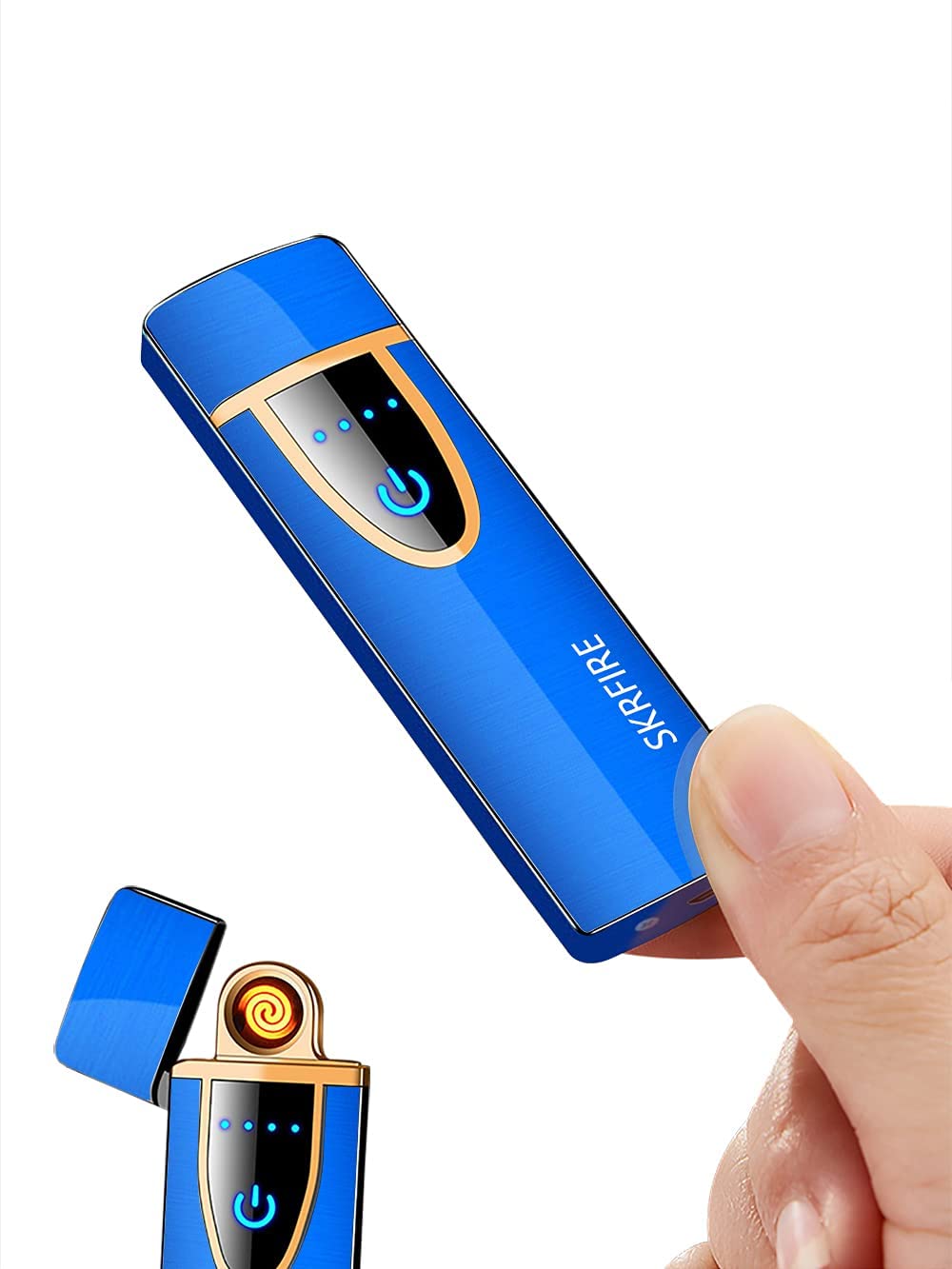 SKRFIRE Ultra-Thin Electric Lighter,Tungsten Turbo Lighter Touch Switch Windproof Lighter Rechargeable USB Lighter with LED Battery Indicator