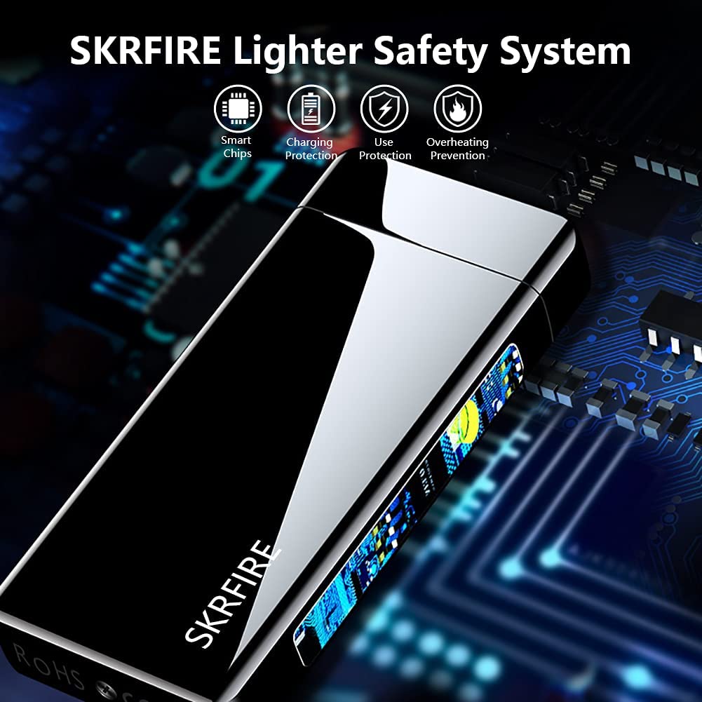 SKRFIRE Plasma Lighter USB Rechargeable Arc Lighter Windproof Electric Big Flame Cool Lighter with LED Battery Indication for Outdoor, Camping, Adventure, Grill