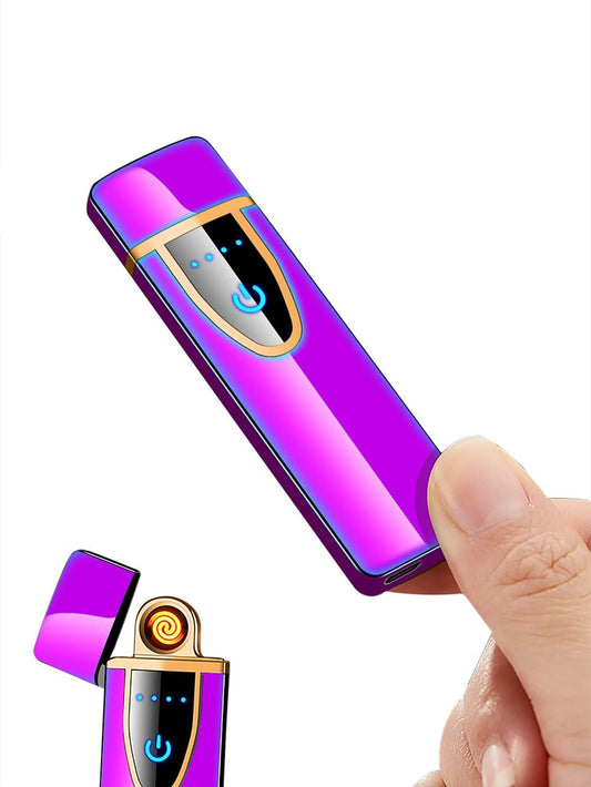 SKRFIRE Ultra-Thin Electric Lighter,Tungsten Turbo Lighter Touch Switch Windproof Lighter Rechargeable USB Lighter with LED Battery Indicator