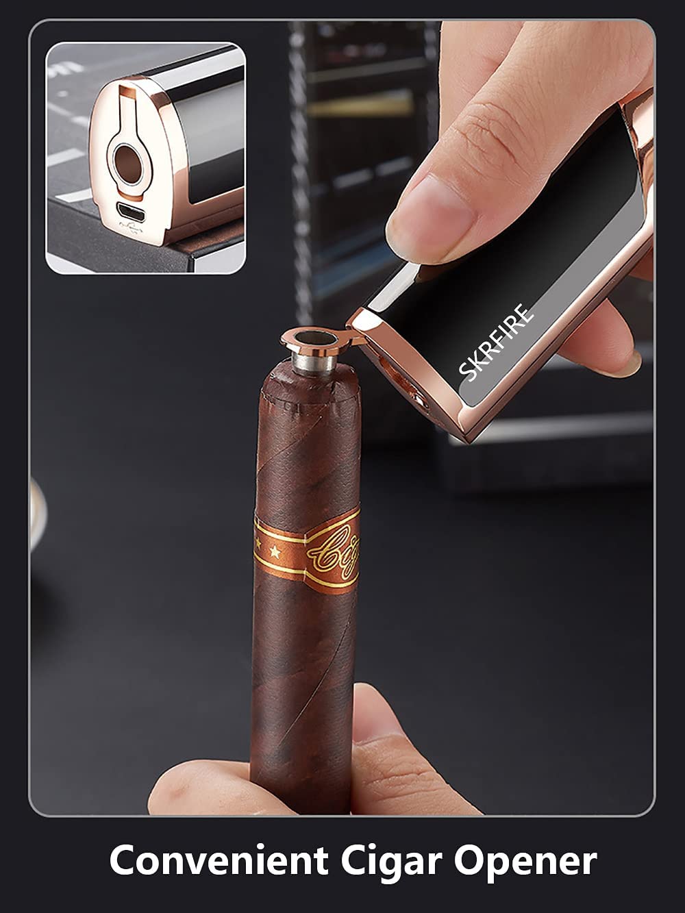 SKRFIRE 2-in-1 Cigar Opener Windproof Lighter,Triple Arc high power