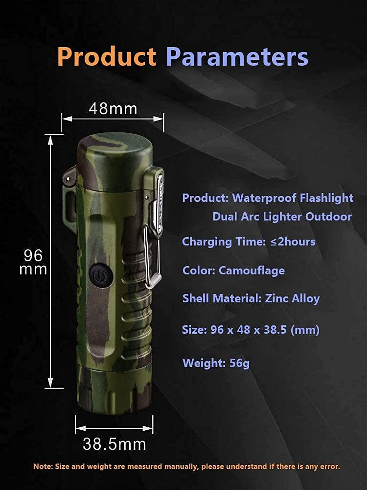 SKRFIRE Plasma Arc Lighter Waterproof Windproof Lighter USB Type C Rechargeable Lighter with Flashlight for Camping, Hiking, Outdoor Survival, Tactical Gear